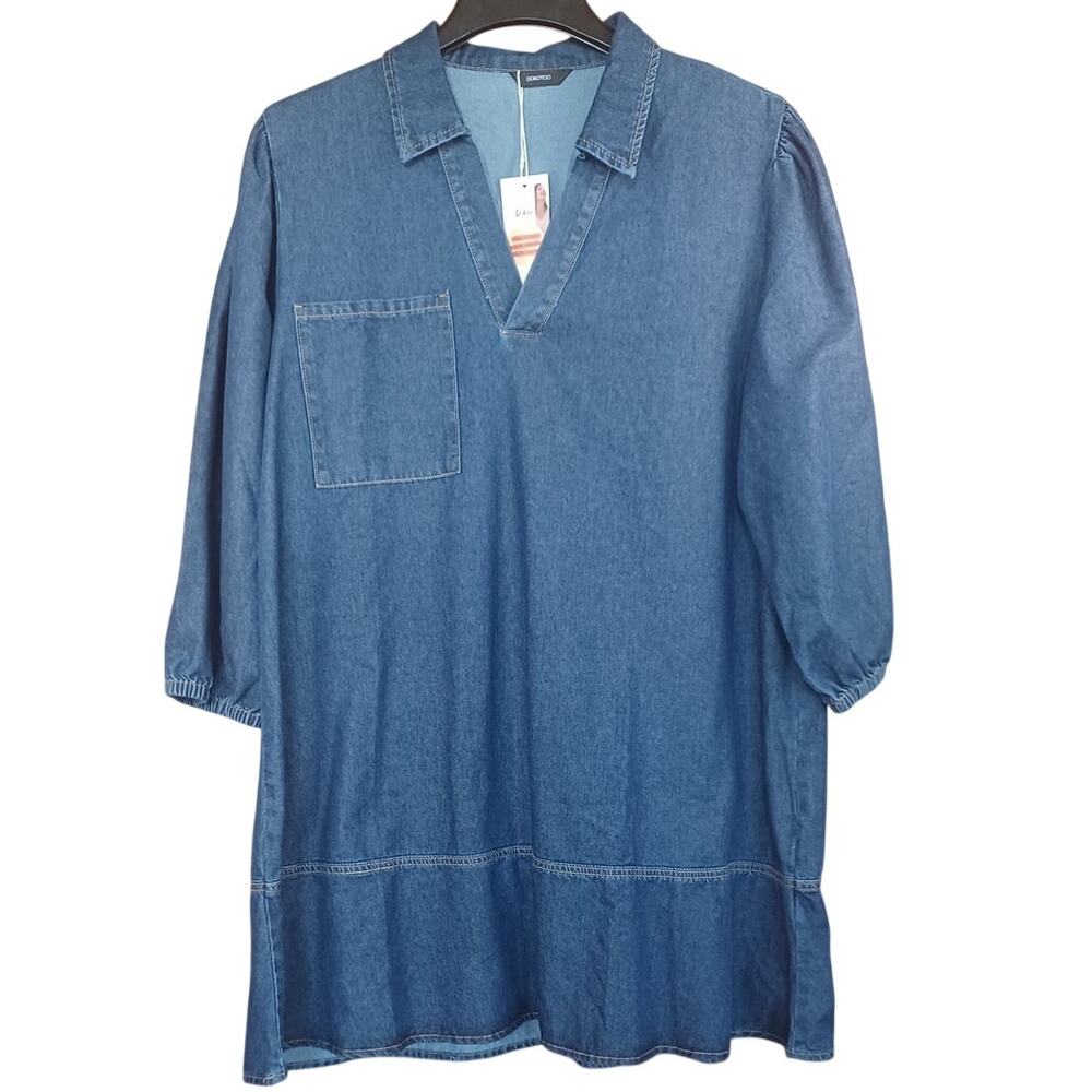 Denim Dress Women 2XL NWT Blue Jean Western Puff Sleeve Casual Shirt Dress - Picture 2 of 8